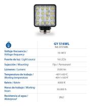 MIRAL GY516WL - FARO DE TRABAJO 16 LED 3500 LM, 10-48V CUADRADO=FT048